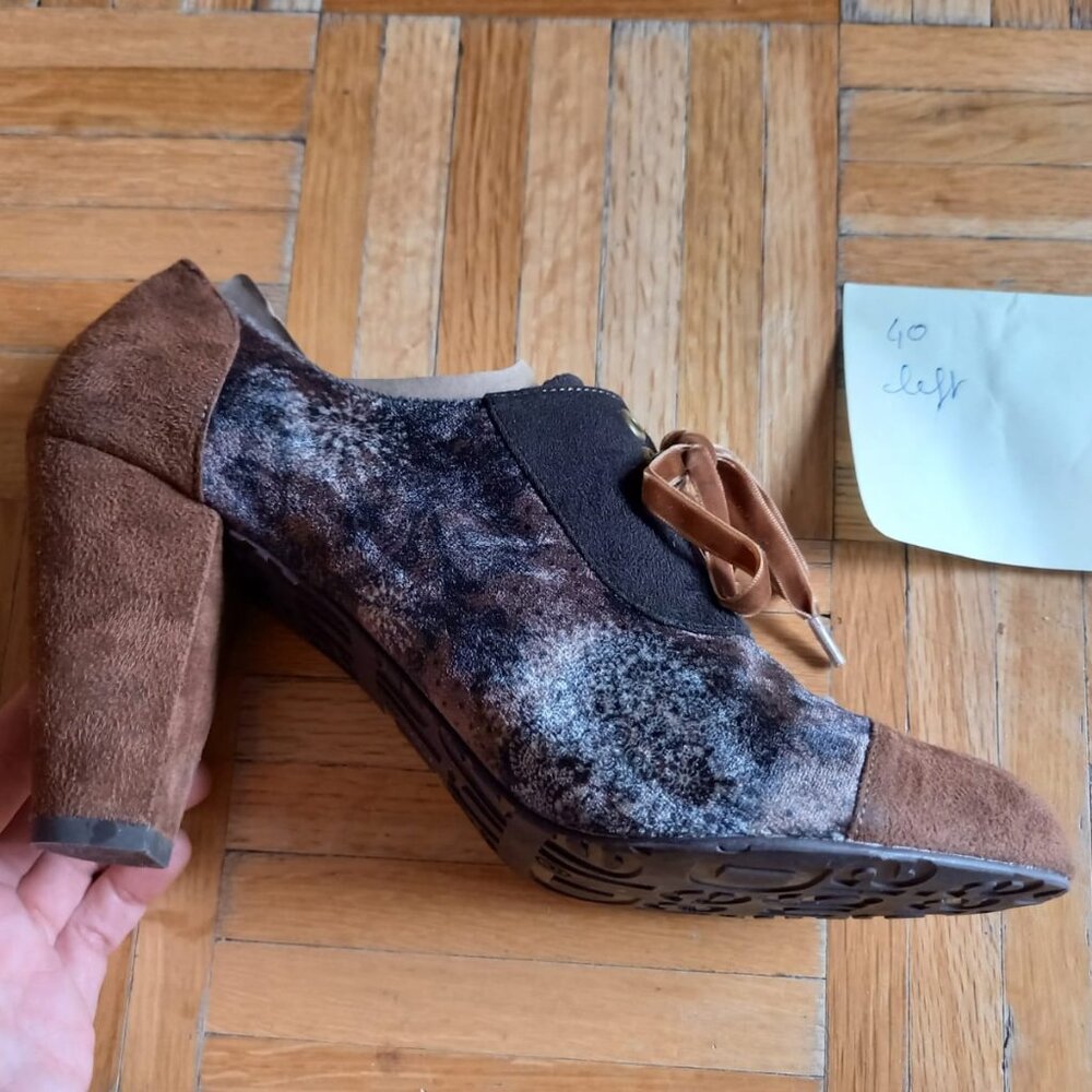 LEFT SHOE ONLY Desigual brown / blue leather suede heel booties US 8 EU 40